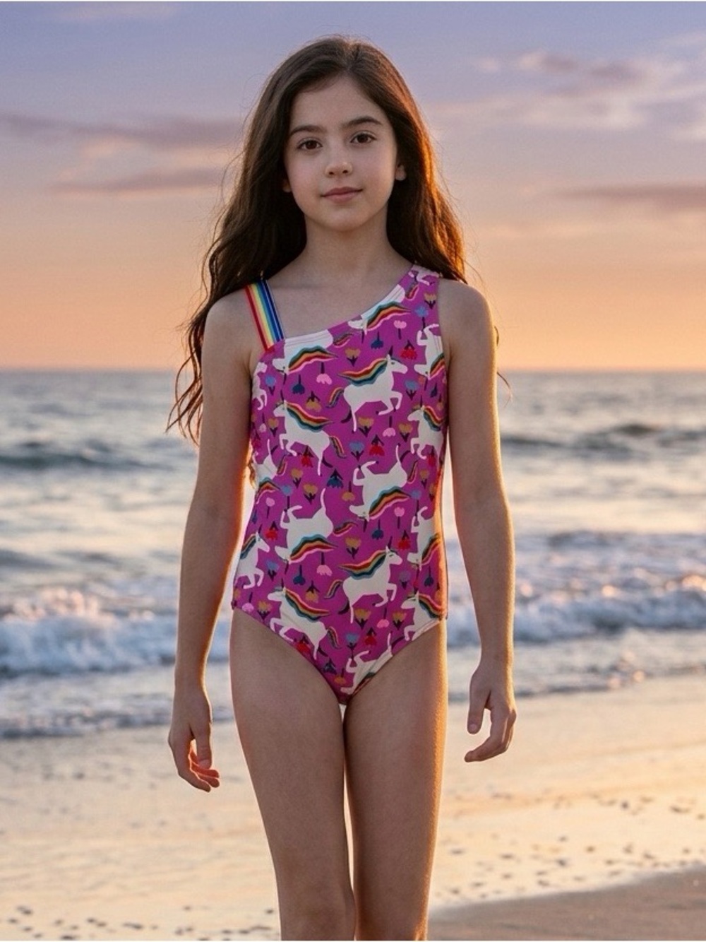 Hanna Andersson Kids Unicorn Rainbow Print Swimsuit - Pink Size 8 EUC
